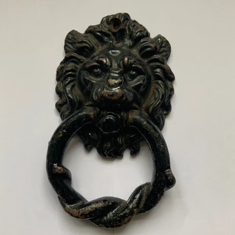 Antique Victorian Original Lions Head Door Knocker Cast Iron Cover