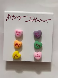 Betsey Johnson Sweetheart Mixed Stud Heart Earrings, Set of 6 Small Studs! - Picture 1 of 5