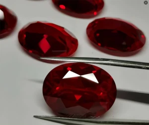 WHOLESALE TOP OVAL CUT PIGEON BLOOD RED RUBY LAB-CREATED AAAA+ LOOSE GEMS 10Pcs - Picture 1 of 4