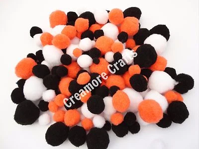 50 Halloween Craft Pompoms Fluffy Poms Balls Asst Sizes Decoration Arts Crafts  - Image 1 of 2