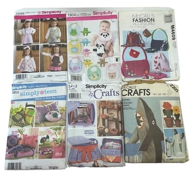 CUT Lot Of 6 Sewing Craft Patterns Costumes Aprons Bibs Purses Bags Teen Bedroom - Image 1 of 4