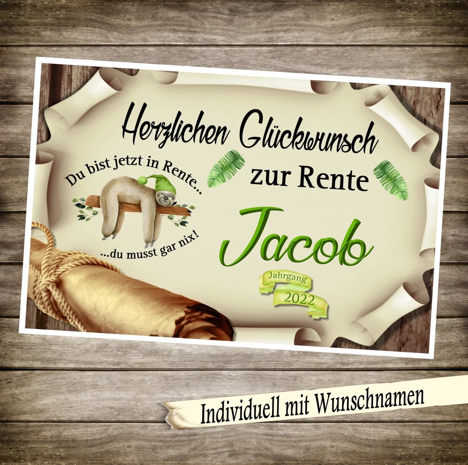 Urkunde Karte Rente  Ruhestand A4 individuell mit Namen Geschenk Glückwunsch 33 - Bild 1 von 1