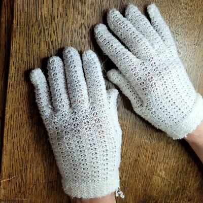 Guantes cortos de ganchillo blancos de colección elásticos clásicos elegantes MCM iglesia cena salir Foto 1 de 4