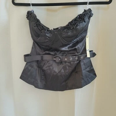Babydoll Womens Bustier Corset Large Black Belted Satin Grunge Gothic Y2K 15756 - Image 1 of 4