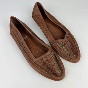 Leather Collection Brown Woven Slip On Loafers Flats Shoes Womens 7 1/2 Brazil - Picture 1 of 12