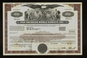 PAN AM AMERICAN  WORLD AIRWAYS  USD 1,000 BOND 1970s - Picture 1 of 1