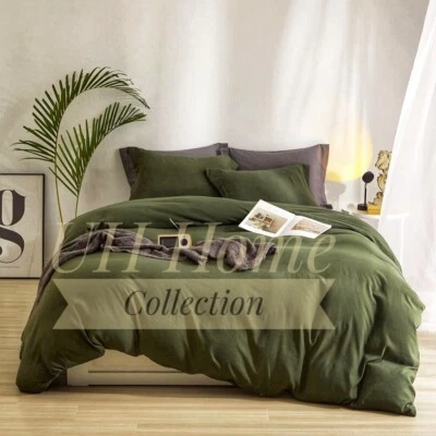 8 Pcs Dyed Plain Olive Green Bed Sheet Set With Quilt, Pillow And Cushions Cover - Image 1 of 4