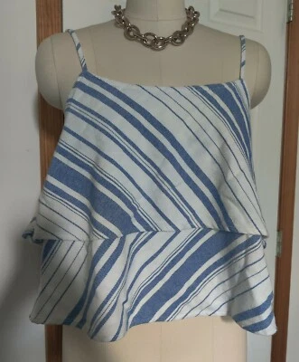 NWT Joie Baja Button Back Cropped Tank Top in Blue & White Diagonal Stripe LARGE - Image 1 of 4