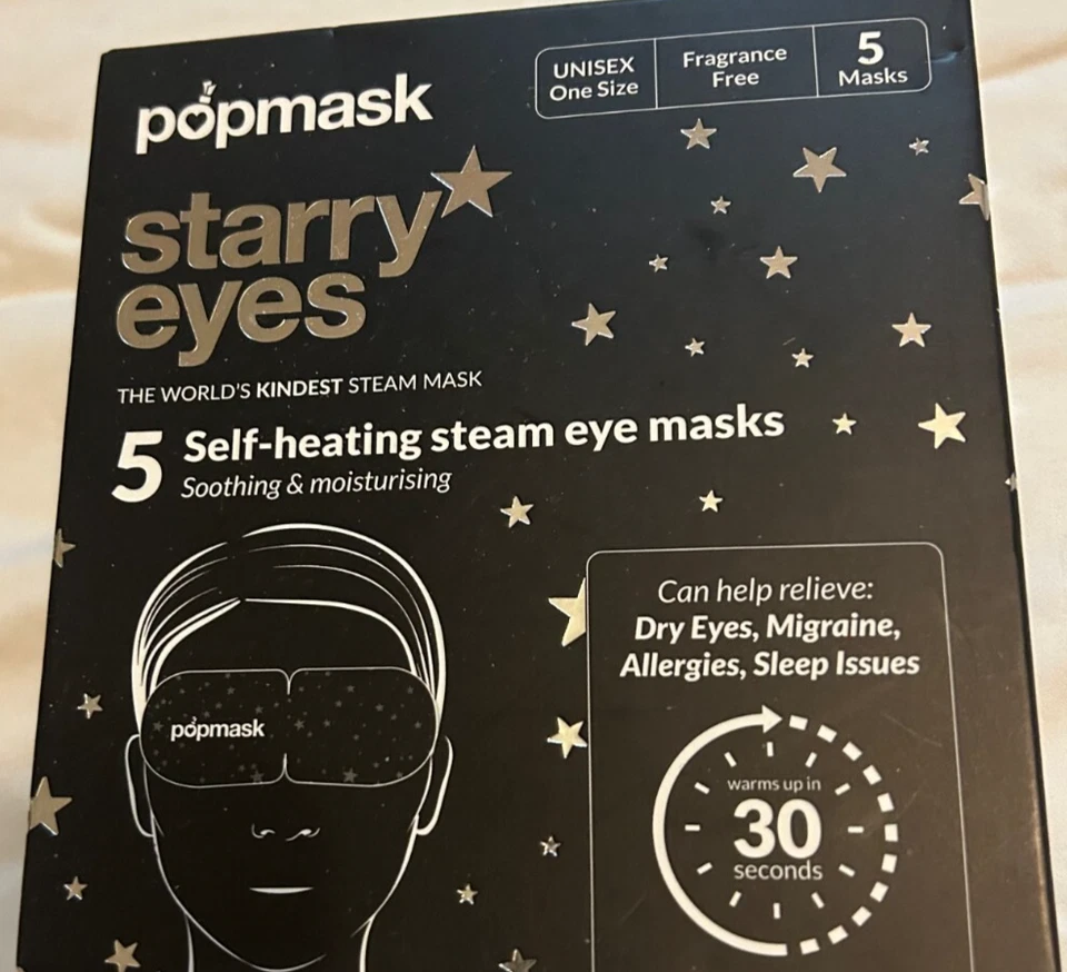 1 BOX POPMASK LONDON STARRY EYES SELF WARMING EYE MASK 5 PACK DEPUFF DESTRESS, - Image 1 of 1