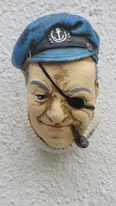 Büste Seemann Mit Pfeife Kopf Pirat Wandmaske Kapitän Wandbild Figur Skulptur - Picture 1 of 5