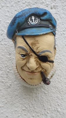  Büste Seemann Mit Pfeife Kopf Pirat Wandmaske Kapitän Wandbild Figur Skulptur - Bild 1 von 4