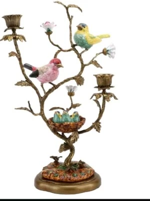 Candlestick Stand With Birds/Nest with Bronze Ormolu-15.5"H - Image 1 of 4