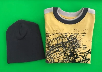 LEE TRADITION YELLOW-IVORY BOY'S T-SHIRT SIZE M & GREY BEANIE HAT     -   A18/1 - Image 1 of 4