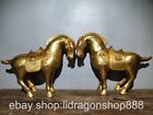 18.4" Old Chinese Copper Gilt Feng Shui Horse Success Lucky Sculpture Pair