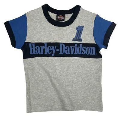 Camiseta Harley-Davidson tejida de manga corta con bloques de colores para niños pequeños - Gris Foto 1 de 2