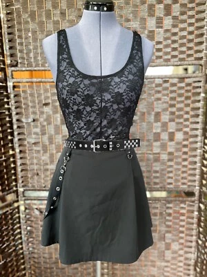 Talla L Negro TRIPP NYC Cadena Correa Falda Ojal Mini Falda Gótico Punk Y2K Años 90’s Foto 1 de 4