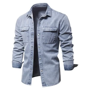 Camisa Vaqueras 100% De Algodón Para Hombre Chaqueta De Manga Larga Gruesa Moda - Imagen 1 de 13