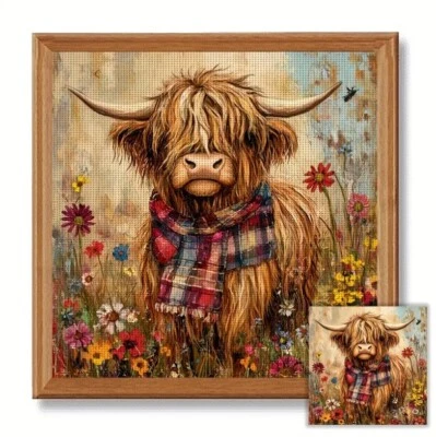 HIGHLAND COW STAMPED CROSS STITCH KIT 14 COUNT PRINTED AIDA SIZE 30CM x 30CM - Image 1 of 4