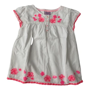 F&F Baby - White Cap Sleeves Summer Top - Shock Pink Embroidery - 2 - 3 years - Picture 1 of 6