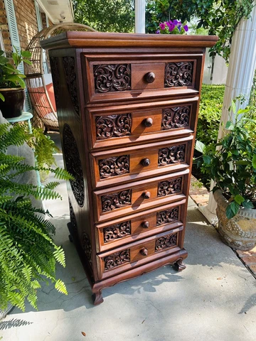 Vintage Bohemian Rosewood Carved Lingerie Chest Cover
