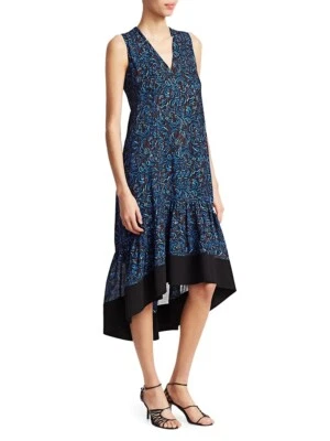 NWT 3.1 PHILLIP LIM Floral Print Flounce Hem Midi Dress Black Multi Sz 0, 4 $650 - Imagem 1 de 4