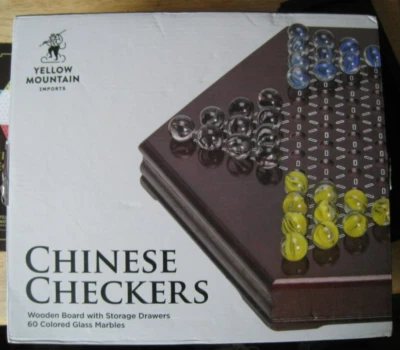 Wooden Chinese Checkers Halma Board Game Set w/ Drawer and Glass Marbles - 12" - Image 1 of 4