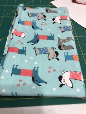 Snuggle Flannel Weenie Dog Theme Blue Background Fat Quarter - Image 1 of 2
