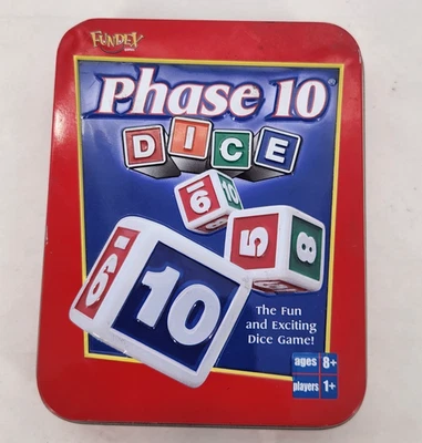 Phase 10 Dice Game - Fundex - Red Metal Tin Version - Complete - Image 1 of 4