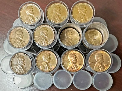 1942 D - 1958 D Lincoln Wheat Cent 11 Roll Lot 95% Copper Coins Great Shape! - Image 1 of 3