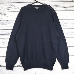 Paul & Shark Bretagne Knit Wool Jumper Mens XL 4 Anchor Button Blue Crew Neck - Picture 1 of 14