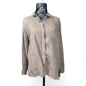 J.Jill Love Linen Button Front Top Medium Neutral Long Sleeve Relaxed Fit Coast - Picture 1 of 6