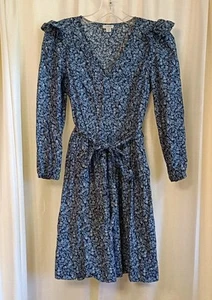 J. Crew Re-Imagined Blue Floral Ruffle Shoulder Dress Pockets Women’s Cotton - Bild 1 von 7