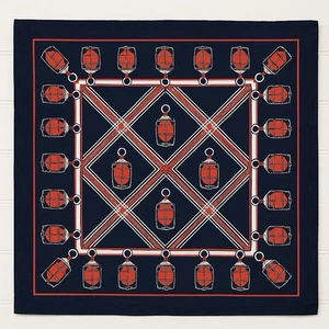 Vintage Nautical Lantern Print Scarf Made In Italy 20” Square Navy Red & White - Picture 1 of 5