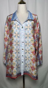 JOHN MARK Women Tunic Top Blouse Shirt 3X Button Up Wired Collar Slits Art $119 - Picture 1 of 15