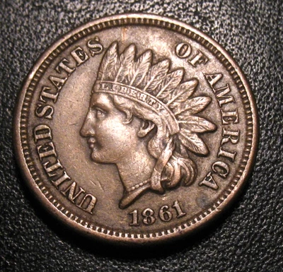 OLD US COINS  1861 HIGHGRADE INDIAN HEAD CENT CIVIL WAR PENNY 1 C - Image 1 of 2