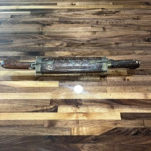 Vintage Double Ended Knife & Fork Set Brass & Hand Carved Wood - Bild 1 von 10