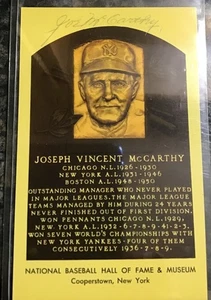 JOE MCCARTHY SIGNED GOLD HOF PLAQUE POSTCARD  - Picture 1 of 1