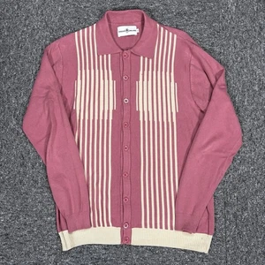 Polo Madcap England Para Hombre Retro Mod Años 60 70 Racing Rayas Tejido Rosa Blanco L - Imagen 1 de 8