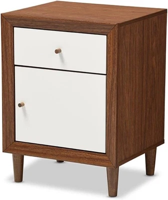 Baxton Studio Studios Nightstand, Medium, White and Walnut  - Image 1 of 4