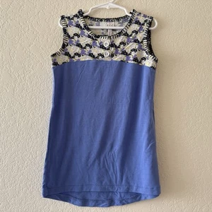 Matilda Jane Sleeveless Floral Top Tee Girls Size 8 Blue Crochet Hem Button - Picture 1 of 10
