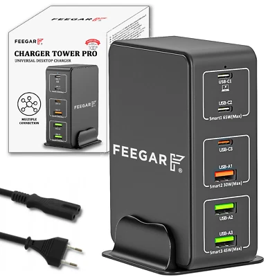 Ladegerät Feegar Tower PRO 140W 6-Port USB Typ C PD QC PPS Wandladegerät - Bild 1 von 4