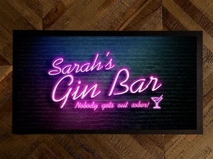 Personalised bar mat Neon Gin Bar runner mat - Bar mat Home bar 789 - Picture 1 of 3
