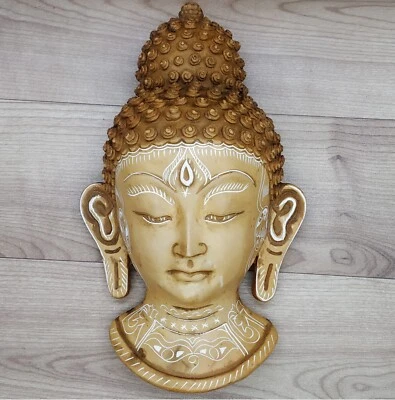 Buddha Mask 9" Wall hanging Art Sculpture Painting & Carving mask Religious - Image 1 of 4