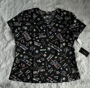 Koi Basics Scrub Top Women’s XL Leslie Shine Bright Stars Black Nursing Medical - Picture 1 of 10