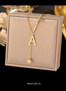 Initial Letter Stainless Steel Pendant Necklace for Women Fashion Gold Color Cha - Picture 1 of 24