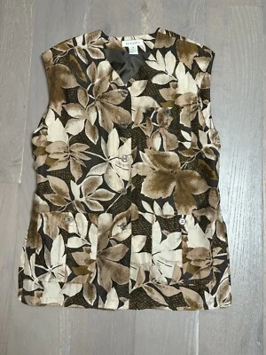 Túnica Bogari vintage de seda con botones talla M marrón floral artística folclórica hipster años 90 Foto 1 de 4