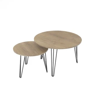 Round Coffee Table Set of 2 Nesting End Side Tables with Metal Legs Home Office - Picture 1 of 13