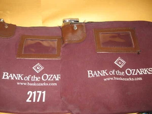 TWO vintage BANK OF THE OZARKS Deposit LARGE ZIPPER BAGS maroon Locks no Key - Picture 1 of 9