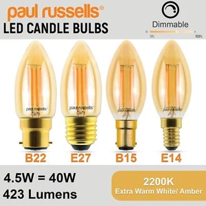 LED Filament Candle Bulb 4.5W=40W Dimmable Energy Saver Extra Warm Bayonet Screw - Picture 1 of 15