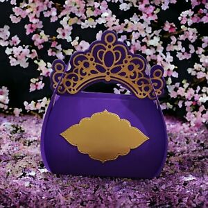 50 Pieces Wedding Favor Boxes Purple With Gold Crown